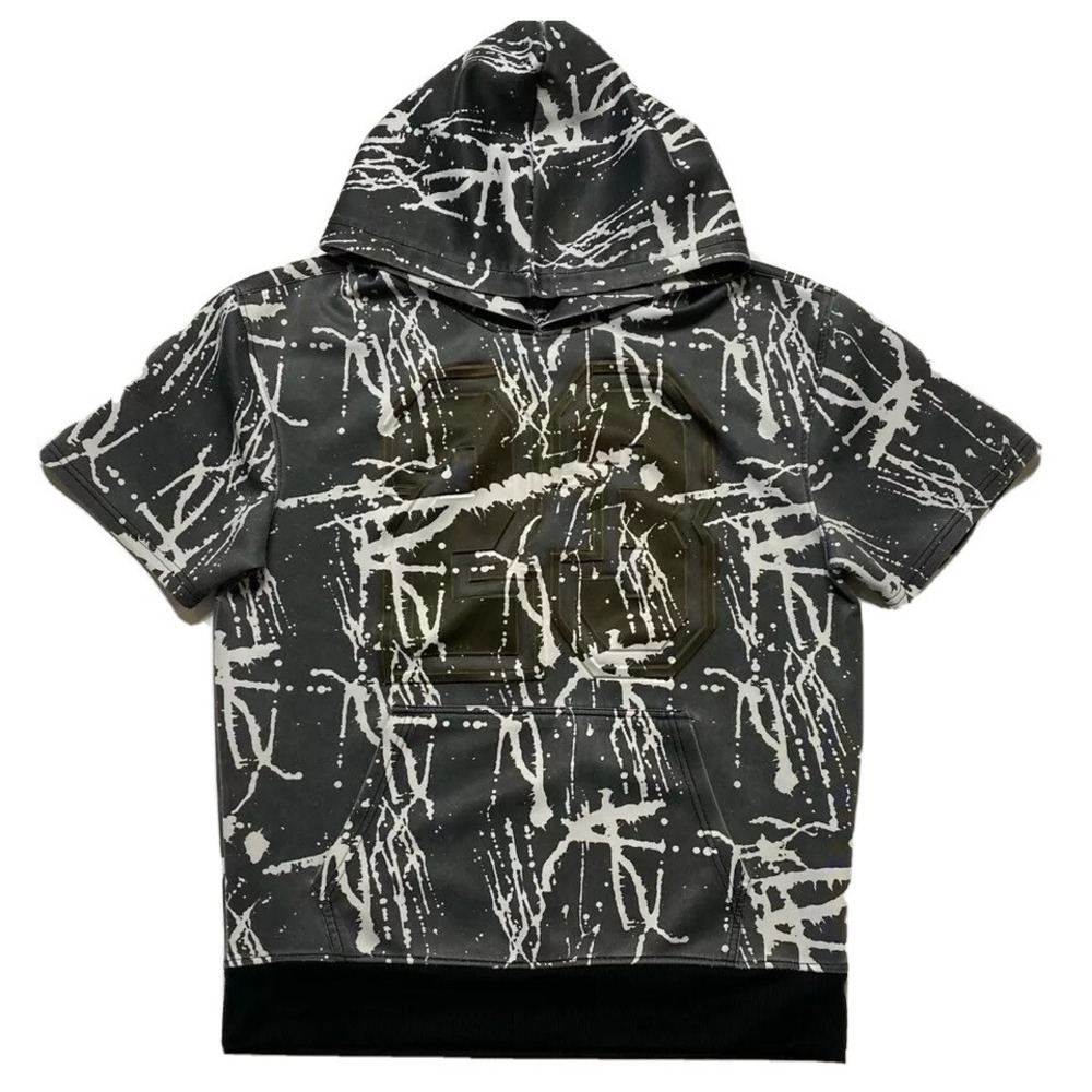 1738 ORIGINAL Mens M Hoodie Gray White Paint Splash # 23 Short Sleeve Kangaroo